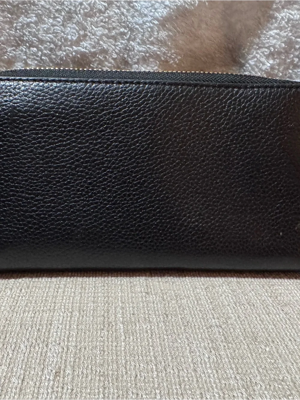 Tory Burch Black Pebbled Leather Zip Wallet with Gold Logo